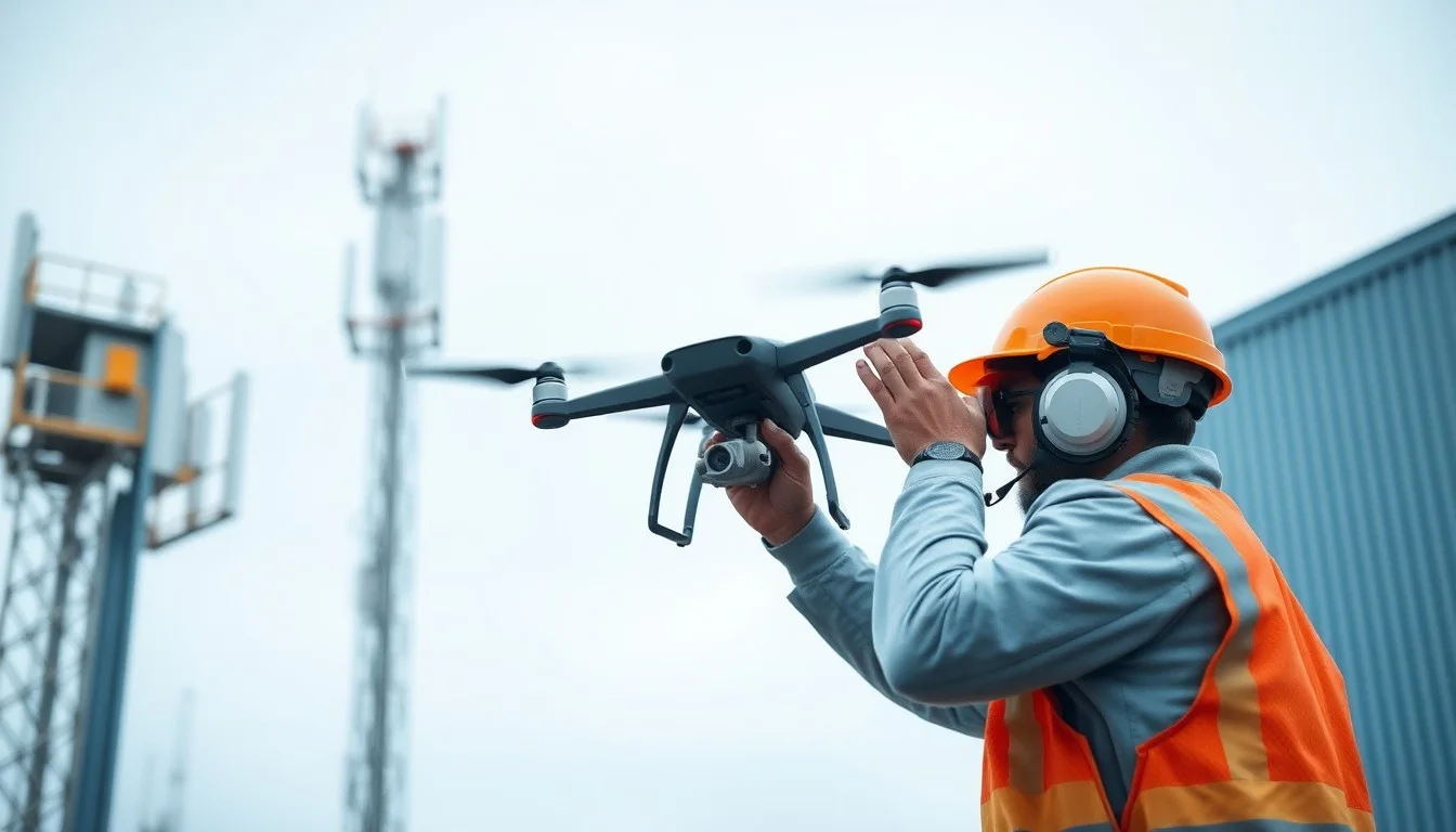 Part 107 drone pilot inspects cell tower near airport under new FAA order rules.